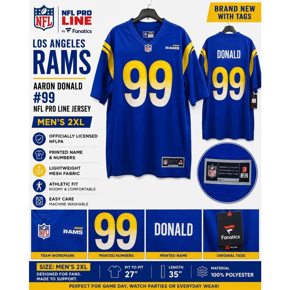 NFL Pro Line Aaron Donald #99 Los Angeles Rams Jersey Men’s 2XL Blue NWT